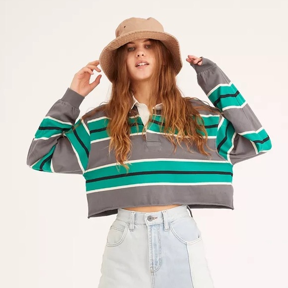 Urban Outfitters Tops - NWT UO Rugby Striped Semi-Cropped Polo Shirt